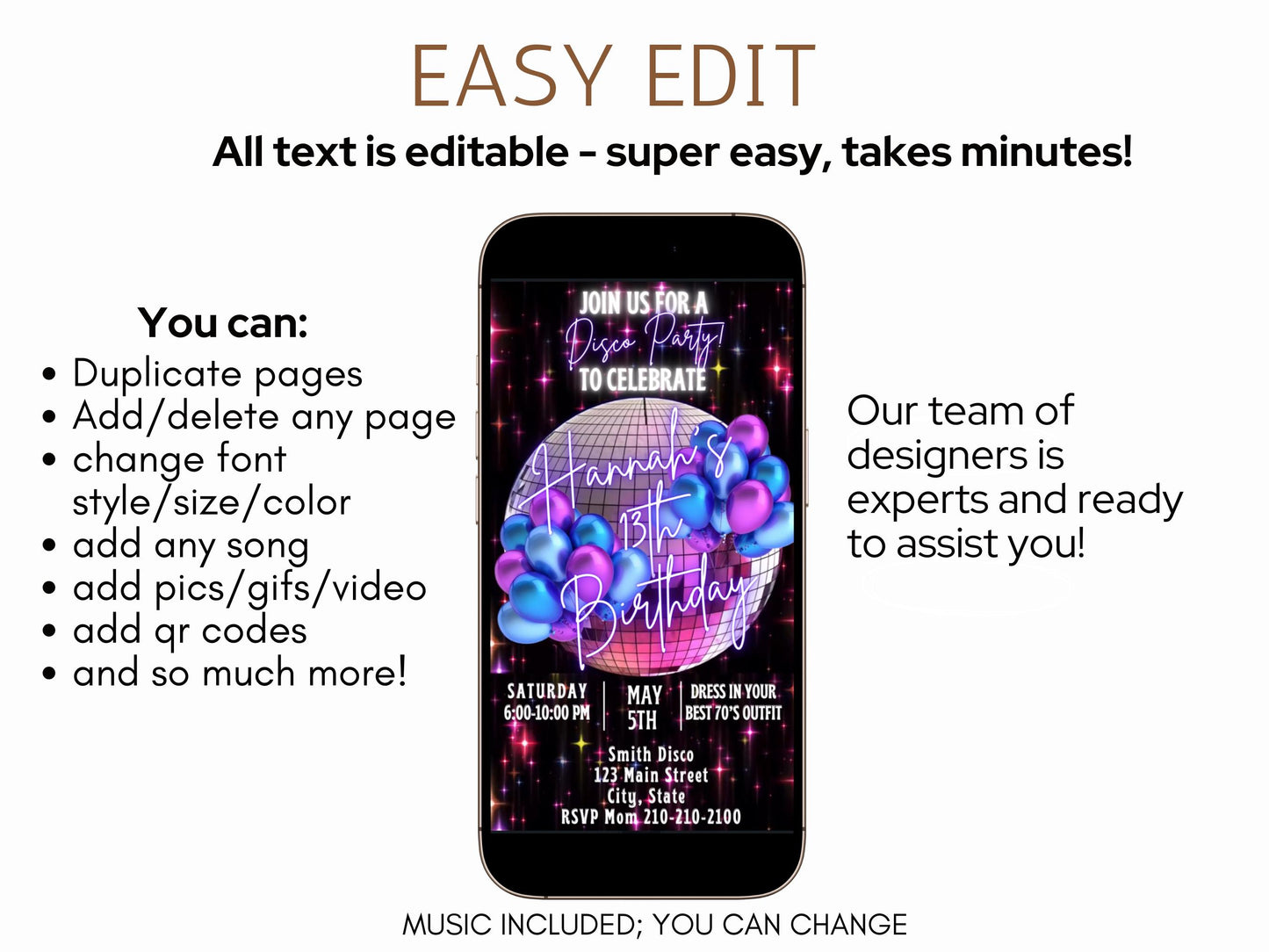 Editable Disco Party Video Invitation – 70s Birthday Disco Ball  Dance Party Evite