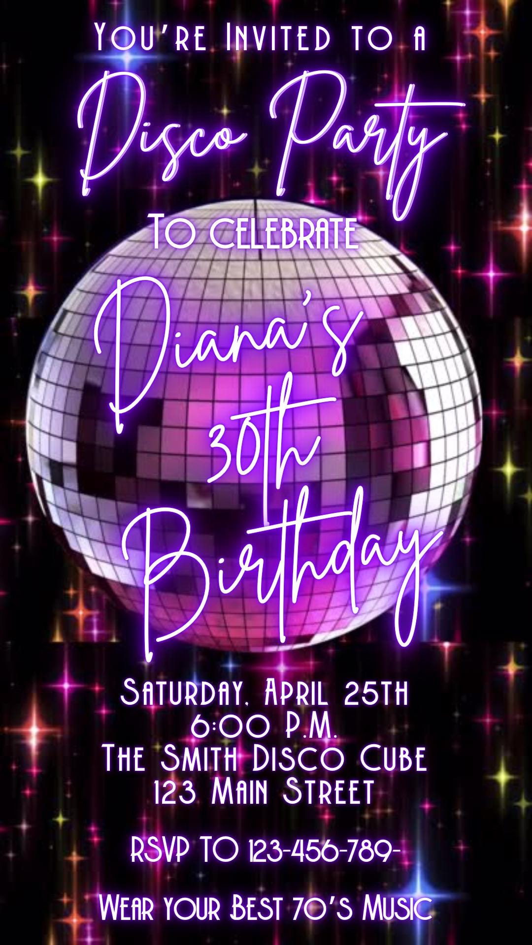 Editable Disco Party Video Invitation – 70s Birthday Dance Party Evite