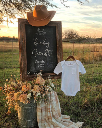 Western Pregnancy Announcement - Baby Reveal Sonogram Social Media Post - Onesie Clothesline