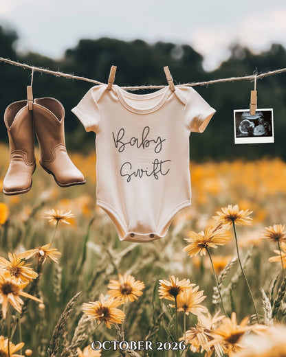 Sunflower Pregnancy Announcement Baby Reveal Sonogram Social Media Onesie on Clothesline