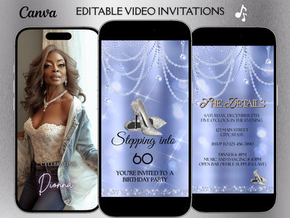 high heel birthday video invitation for 40th, 50th, or 60th birthday – glamorous animated Canva template for mobile