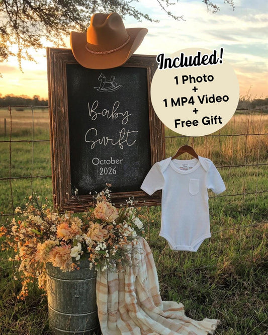 Western Pregnancy Announcement - Baby Reveal Sonogram Social Media Post - Onesie Clothesline