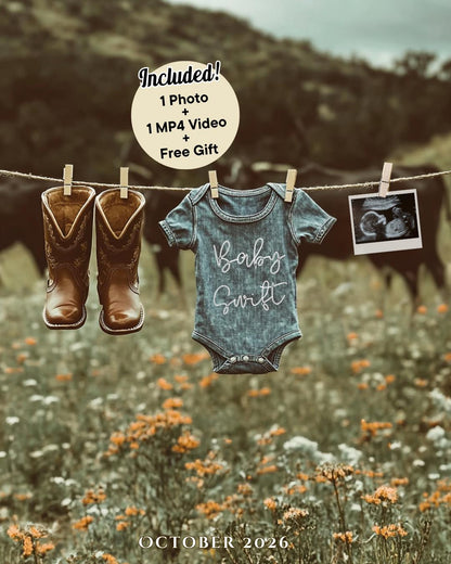 Western Pregnancy Announcement Baby Reveal Sonogram Social Media Onesie on Clothesline