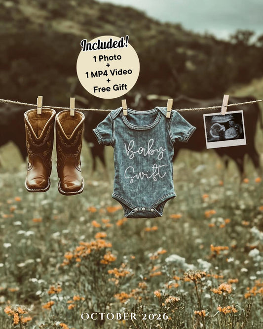 Western Pregnancy Announcement Baby Reveal Sonogram Social Media Onesie on Clothesline