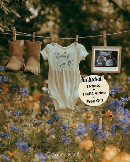 Western Pregnancy Announcement - Baby Reveal Sonogram Social Media Post - Onesie Clothesline