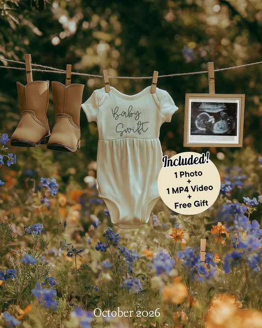 Western Pregnancy Announcement - Baby Reveal Sonogram Social Media Post - Onesie Clothesline