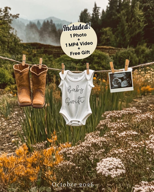 Western Pregnancy Announcement - Baby Reveal Sonogram Social Media Post - Onesie Clothesline