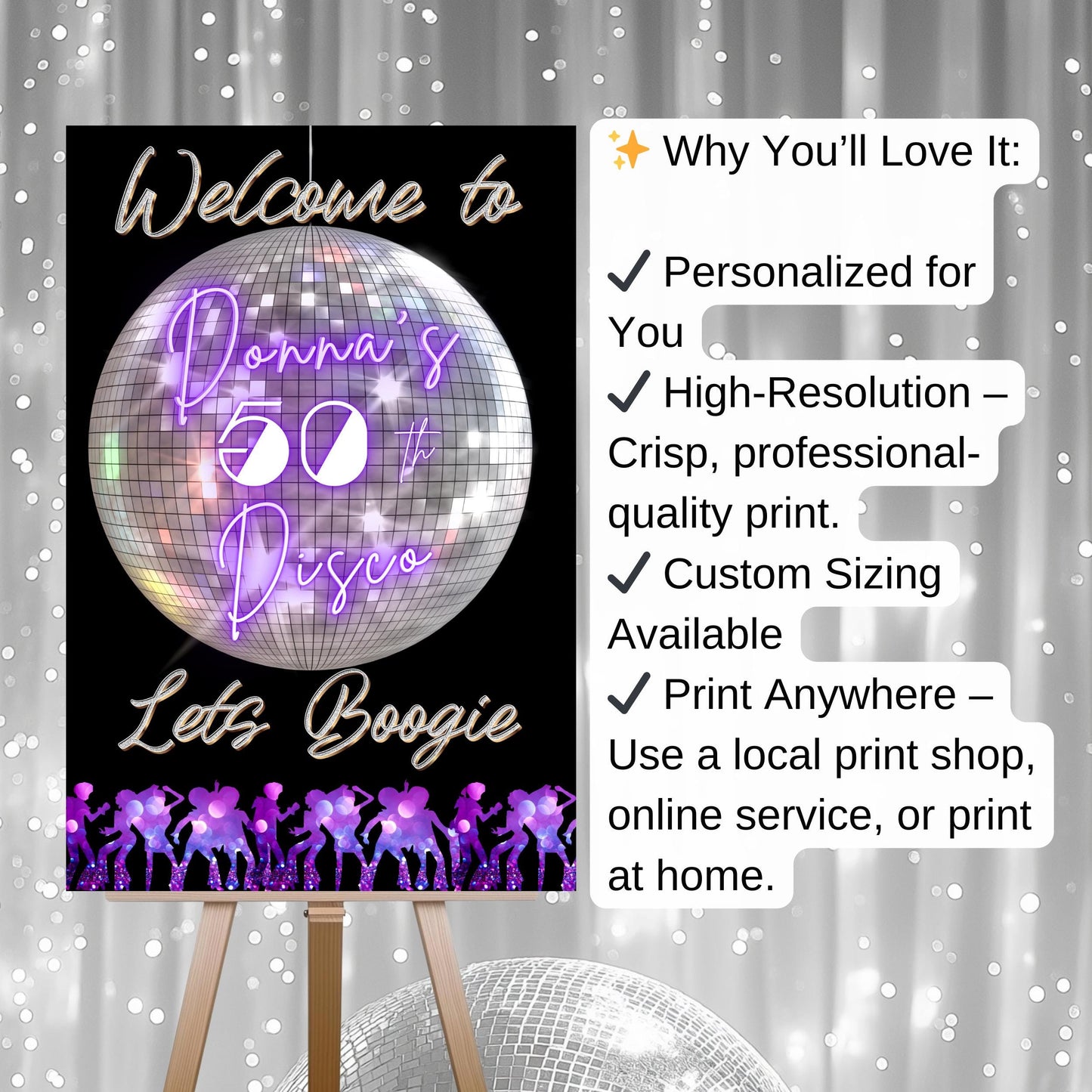 Disco Welcome Sign - Disco Ball Poster - Retro 70s Welcome Poster - Studio 54 Sign
