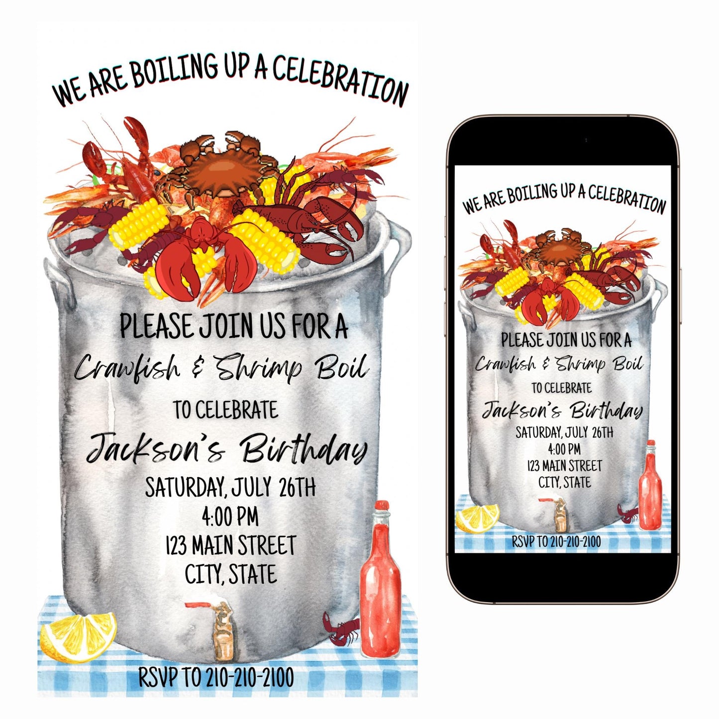 Crawfish Video Invite Editable Crawfish Boil Template Animated Seafood Boil Evite Mardi Gras Birthday Party invite Louisiana Cajun BBQ evite