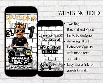 Notorious Big One 1st Birthday Video Invitation | Hip-Hop Biggie Smalls 90s Biggie Invite