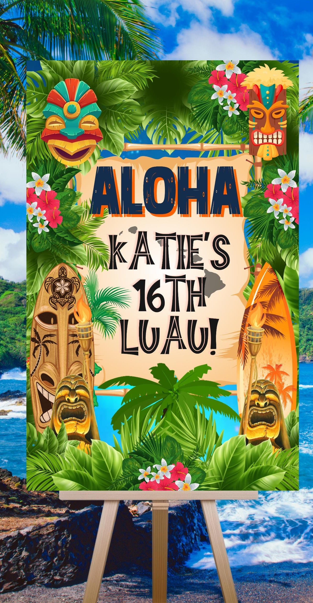 Hawiian Luau Welcome Sign - Tropical Island Poster - Printable Beach party entrance Sign