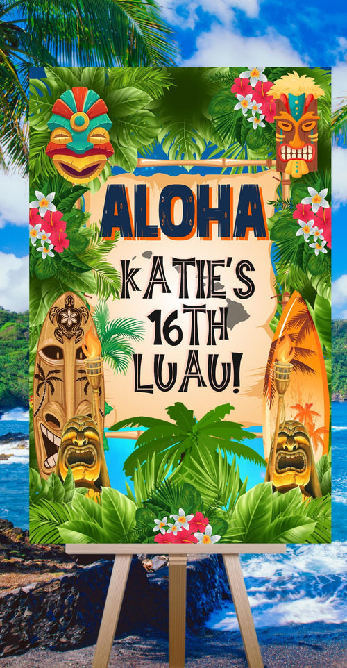 Hawiian Luau Welcome Sign - Tropical Island Poster - Printable Beach party entrance Sign