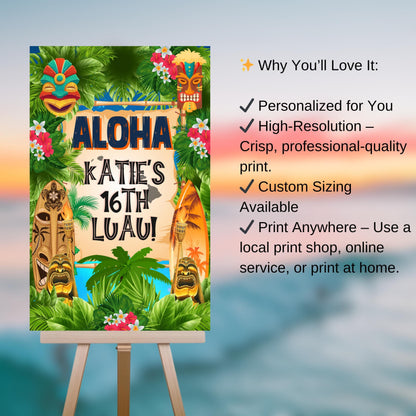 Hawiian Luau Welcome Sign - Tropical Island Poster - Printable Beach party entrance Sign