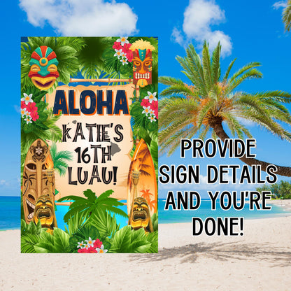 Hawiian Luau Welcome Sign - Tropical Island Poster - Printable Beach party entrance Sign