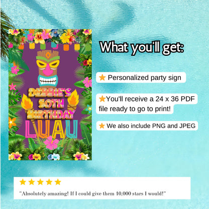 Hawiian Luau Welcome Sign - Tropical Island Poster - Printable Beach party entrance sign