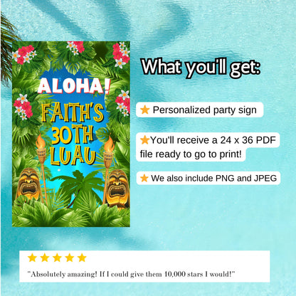 Aloha Welcome Sign - Hawaiian Luau Party Signage - Tropical Tiki Poster Printable Decor