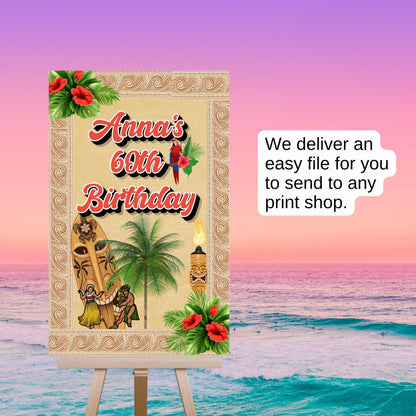 Aloha Welcome Sign - Hawaiian Luau Party Signage - Tropical Tiki Poster Printable Decor