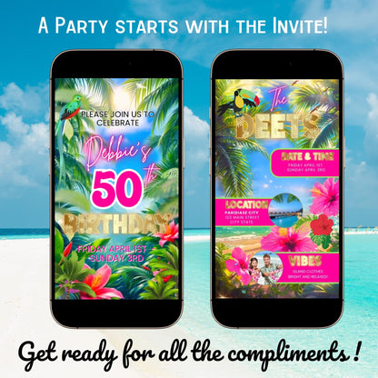 Tropical Video Invite and Itinerary - Animated Tropical Trip Schedule = Mobile Phone Agenda