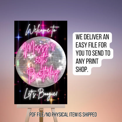 Disco Welcome Sign - Disco Ball Poster - Retro 70s Welcome Poster - Studio 54 Sign