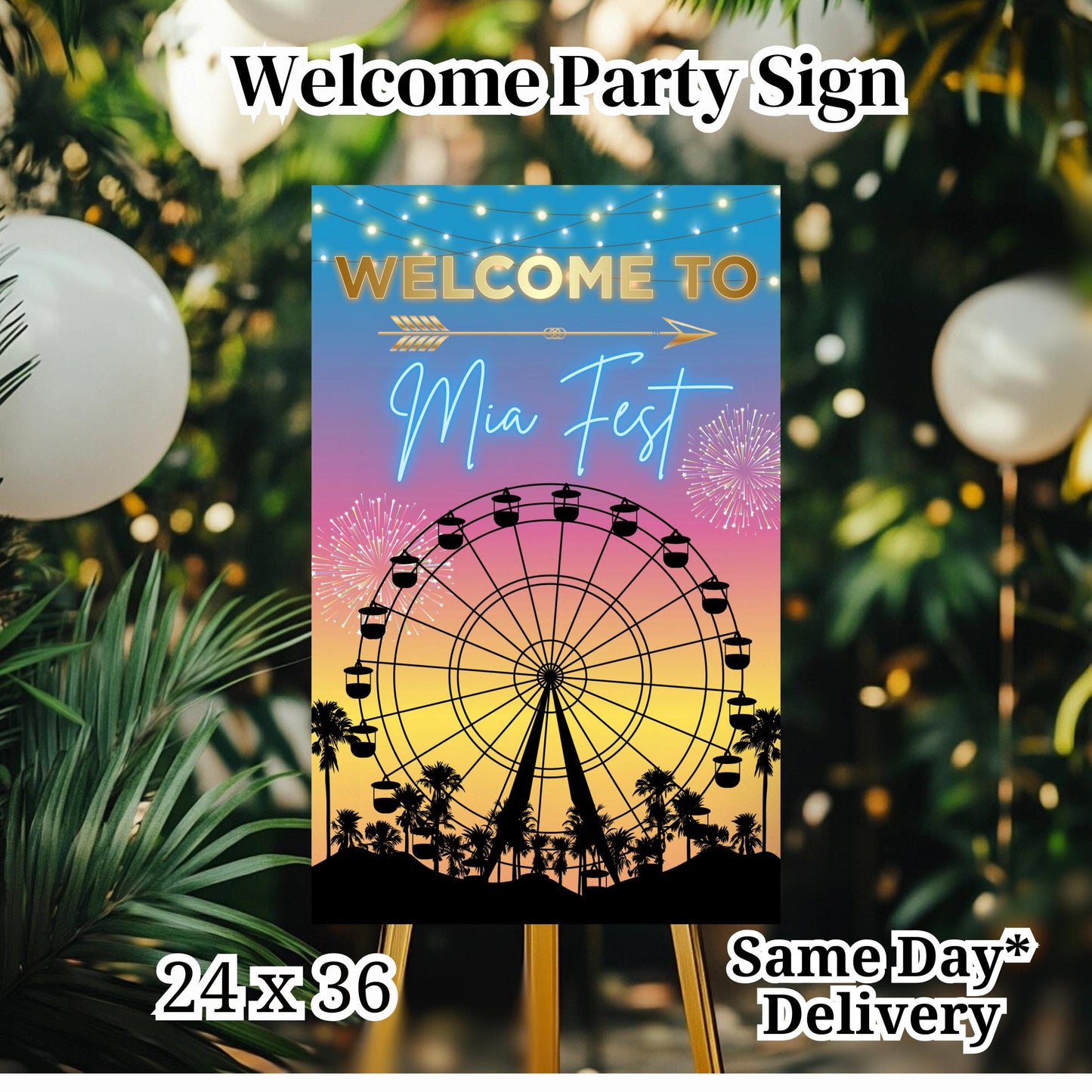 Digital Music Festival Party Sign Ferris Wheel Printable Coachella Welcome Sign