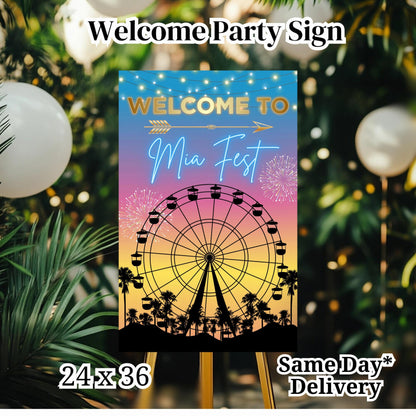 Digital Music Festival Party Sign Ferris Wheel Printable Coachella Welcome Sign