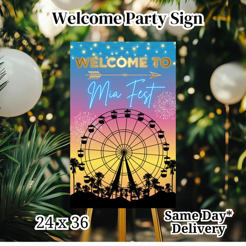Digital Music Festival Party Sign Ferris Wheel Printable Coachella Welcome Sign