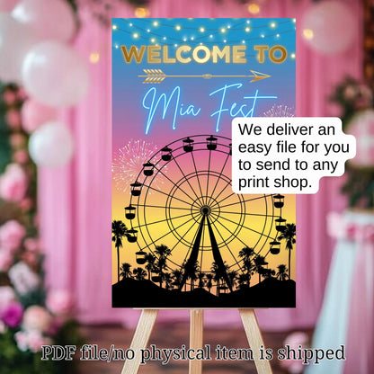 Digital Music Festival Party Sign Ferris Wheel Printable Coachella Welcome Sign
