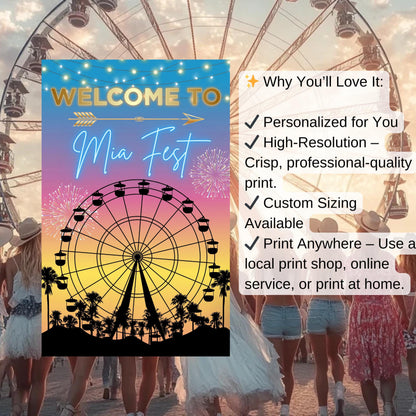 Digital Music Festival Party Sign Ferris Wheel Printable Coachella Welcome Sign