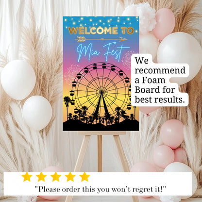 Digital Music Festival Party Sign Ferris Wheel Printable Coachella Welcome Sign