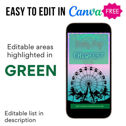 Digital Music Festival Video Invite Coachella Editable Evite Animated Ferris Wheel Mobile Invitation