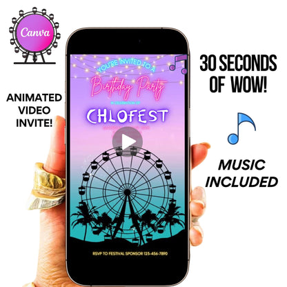 Digital Music Festival Video Invite Coachella Editable Evite Animated Ferris Wheel Mobile Invitation