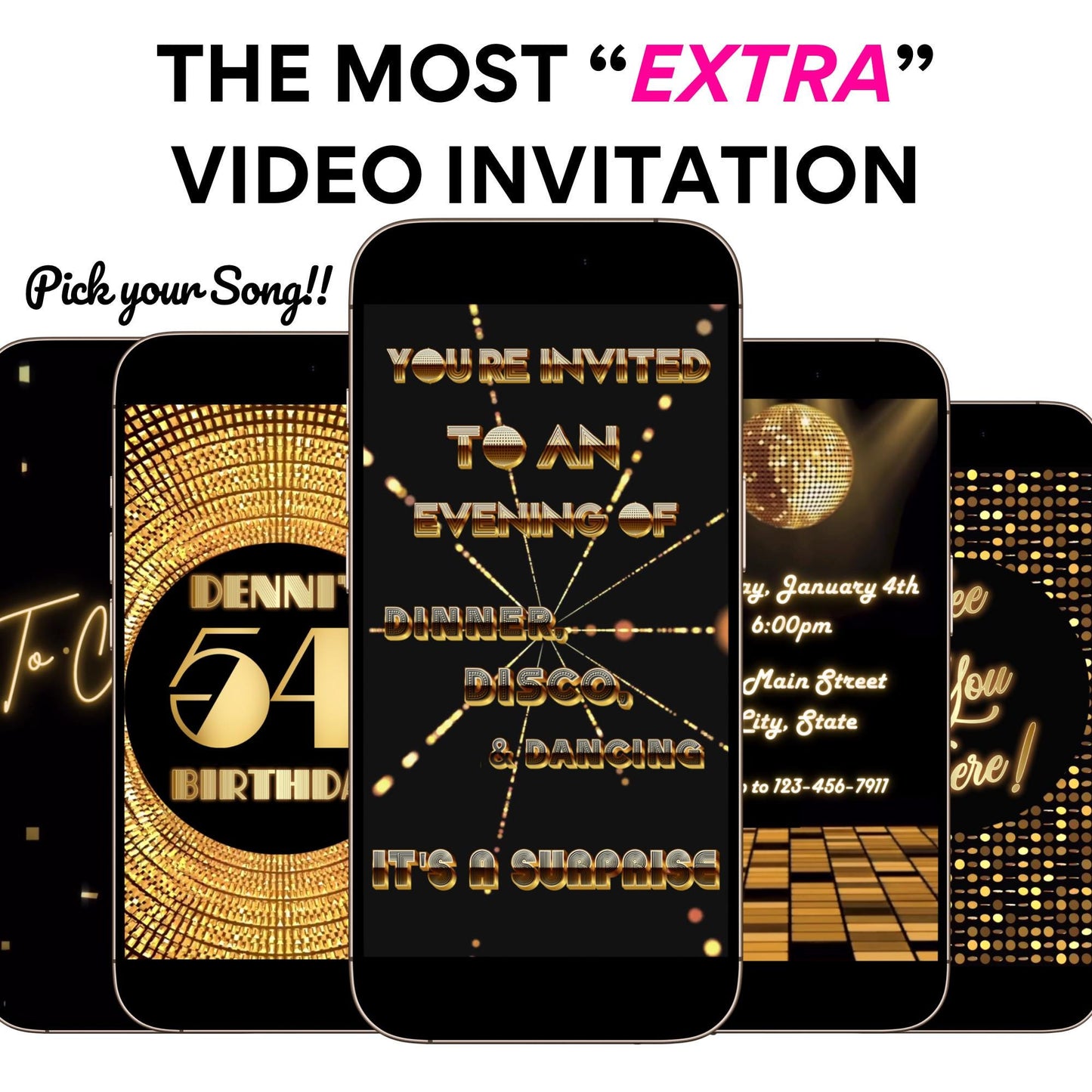Gold Disco Video Invitation - Disco Ball Studio 54 Birthday Invite