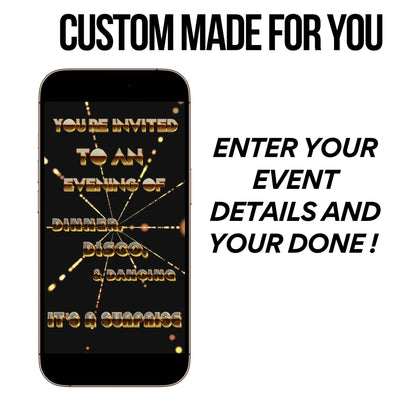 Gold Disco Video Invitation - Disco Ball Studio 54 Birthday Invite