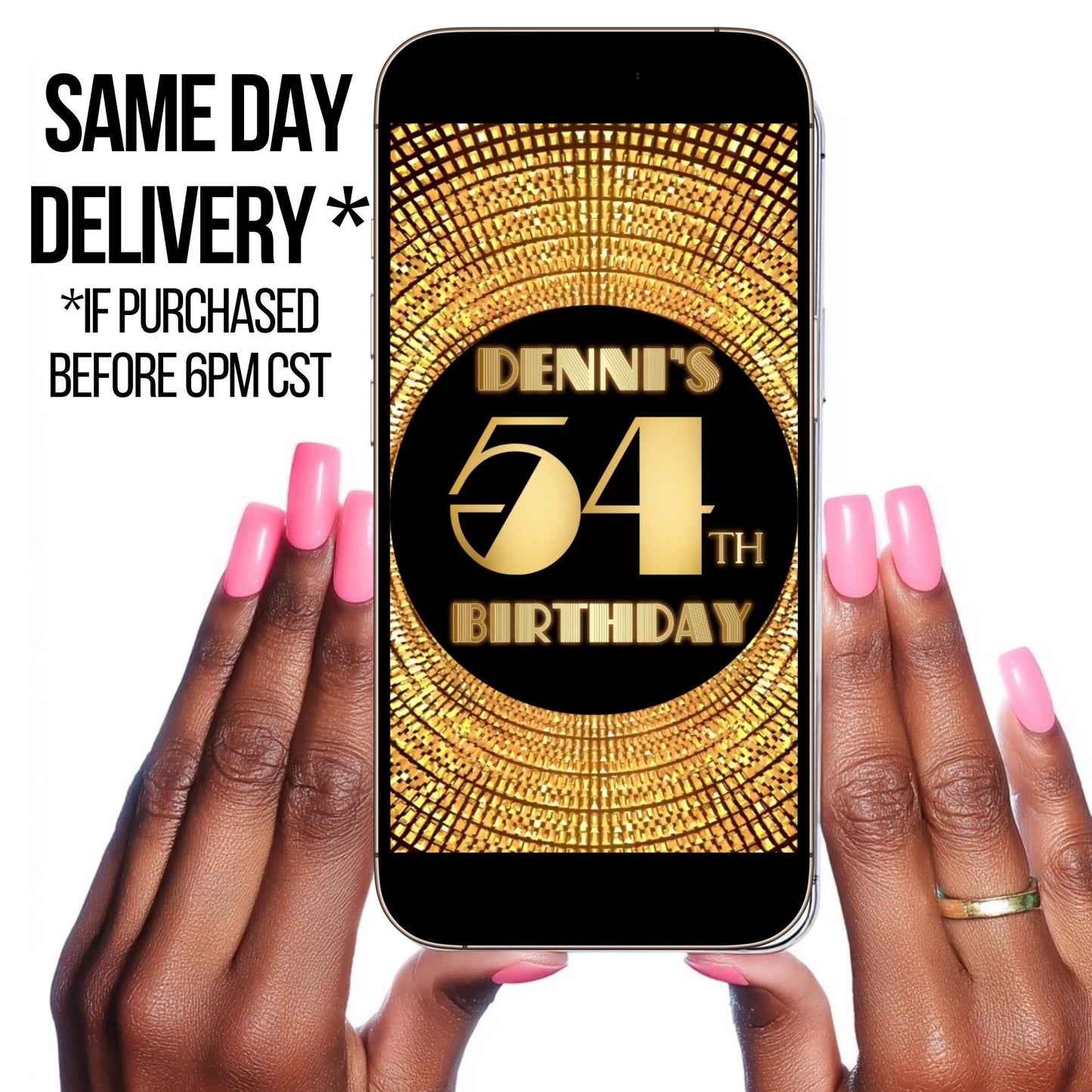 Gold Disco Video Invitation - Disco Ball Studio 54 Birthday Invite