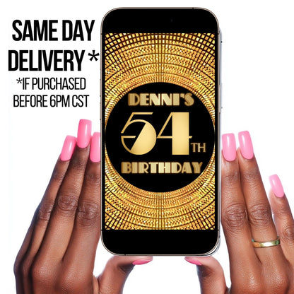 Gold Disco Video Invitation - Disco Ball Studio 54 Birthday Invite