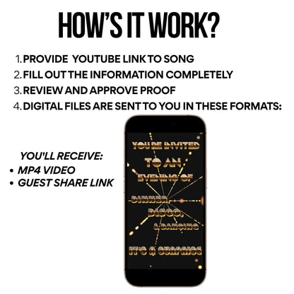 Gold Disco Video Invitation - Disco Ball Studio 54 Birthday Invite