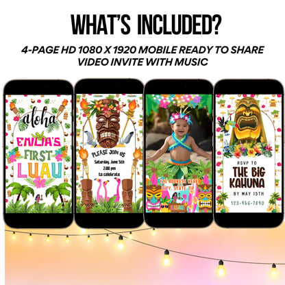 Hawaiian Luau Video Imvite - Animated First Luau birthday invite