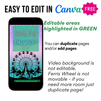 Music Festival Video Invite - Coachella Editable Evite - Animated Ferris Wheel