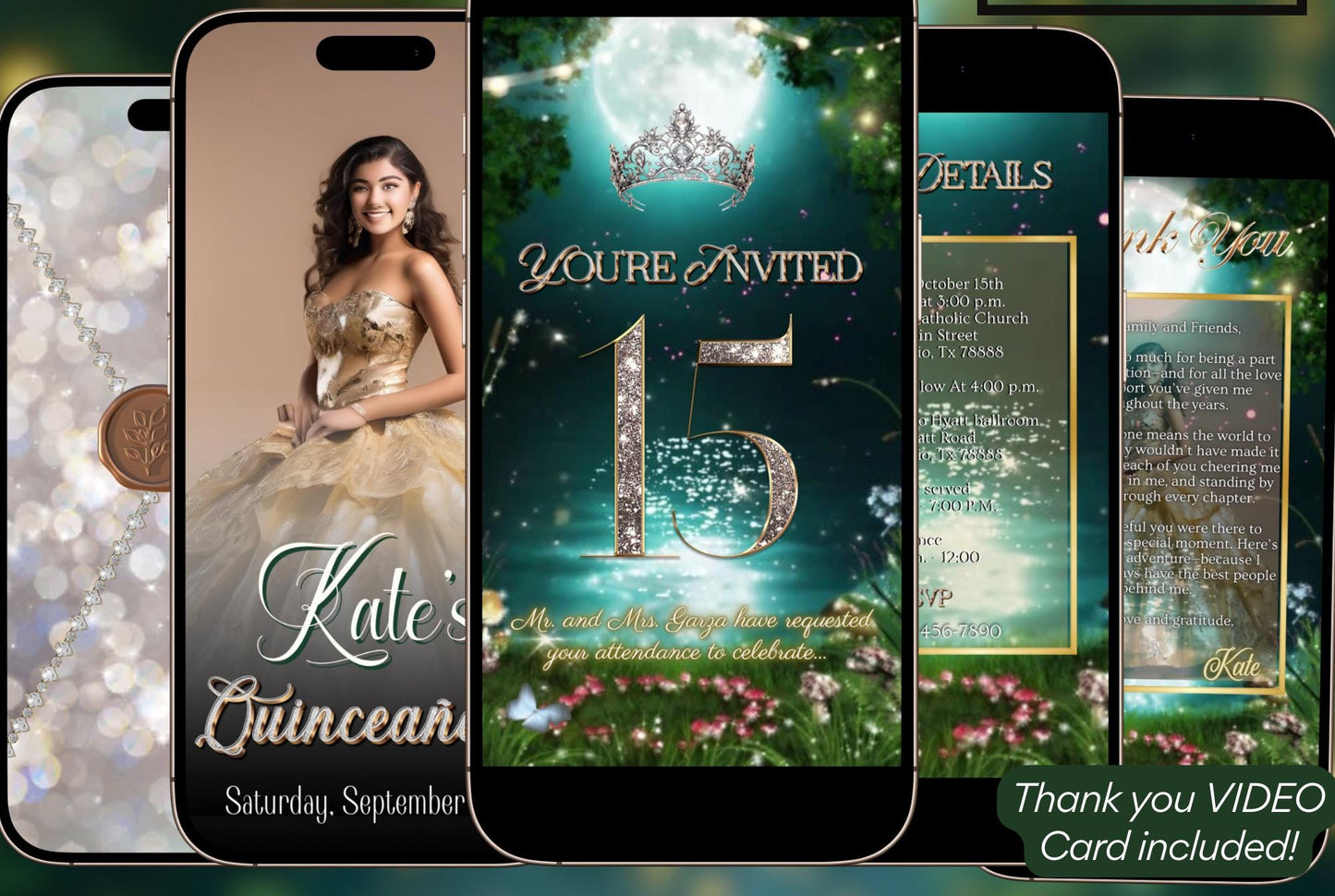 Quinceañera invitation video template designed for mobile phones. Includes animated text, music, and photo customization. Perfect for Sweet 15 or Sweet 16 birthdays. Share instantly via text, WhatsApp, email, or social media. A beautiful, stunning design ideal for modern celebrations. Delivered as MP4 download—no physical item.

