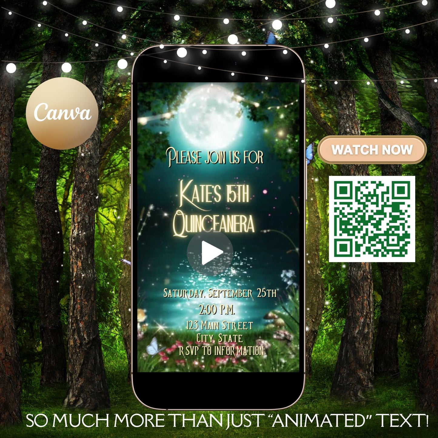 Enchanted Garden Forest Birthday Video Invitation Canva Template Animated Fairy Party Digital Evite Download Magical Woodland evite for her