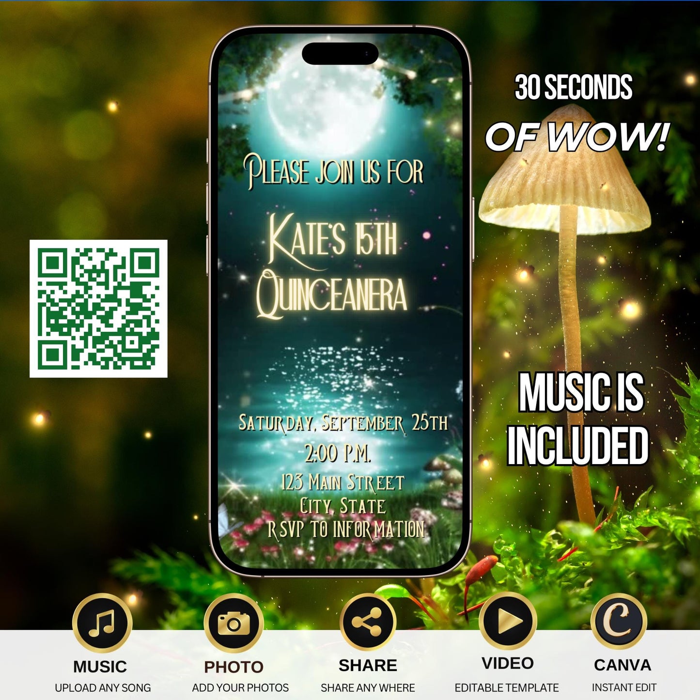 Enchanted Garden Forest Birthday Video Invitation Canva Template Animated Fairy Party Digital Evite Download Magical Woodland evite for her