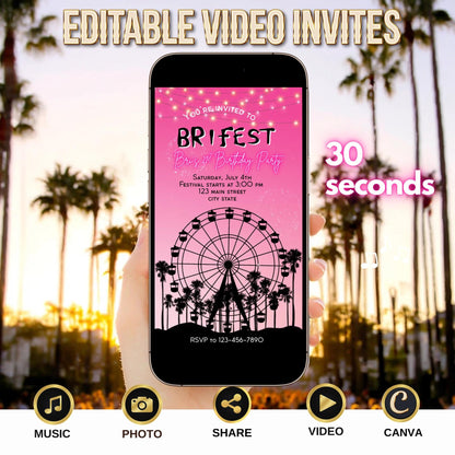 Digital Music Festival Video Invite Coachella Editable Evite Animated Ferris Wheel Mobile Invitation