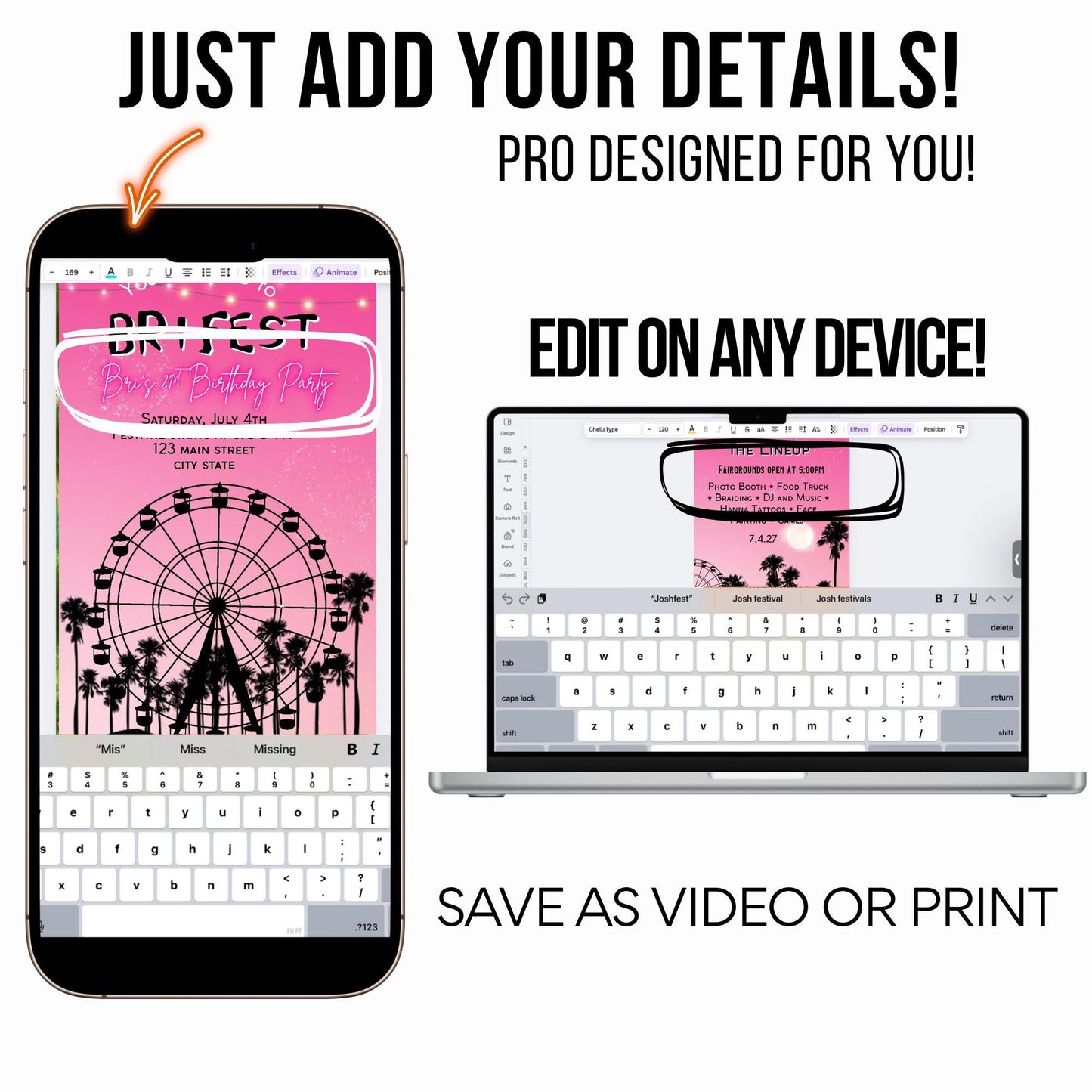 Digital Music Festival Video Invite Coachella Editable Evite Animated Ferris Wheel Mobile Invitation