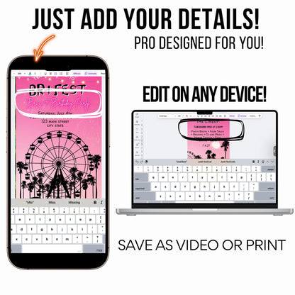 Digital Music Festival Video Invite Coachella Editable Evite Animated Ferris Wheel Mobile Invitation