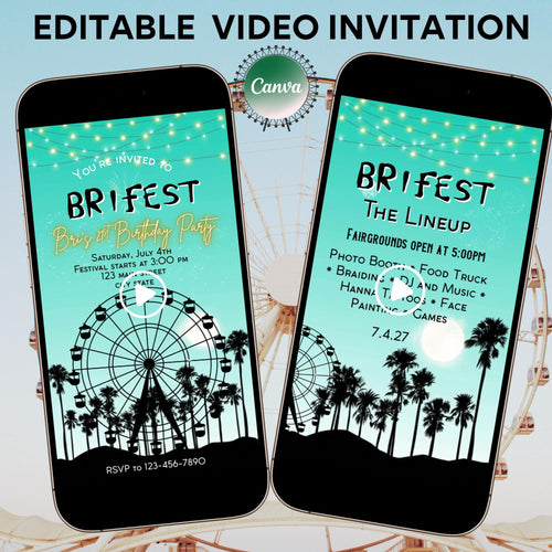 Digital Music Festival Video Invite Coachella Editable Teal Evite Animated Ferris Wheel Mobile Invitation