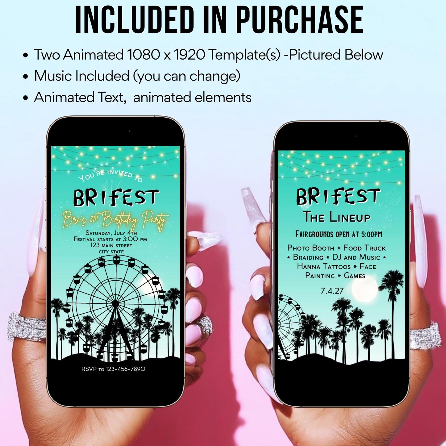 Digital Music Festival Video Invite Coachella Editable Teal Evite Animated Ferris Wheel Mobile Invitation
