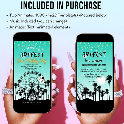 Digital Music Festival Video Invite Coachella Editable Teal Evite Animated Ferris Wheel Mobile Invitation