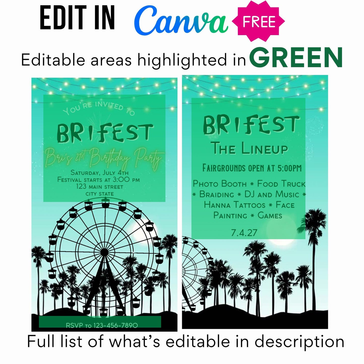 Digital Music Festival Video Invite Coachella Editable Teal Evite Animated Ferris Wheel Mobile Invitation