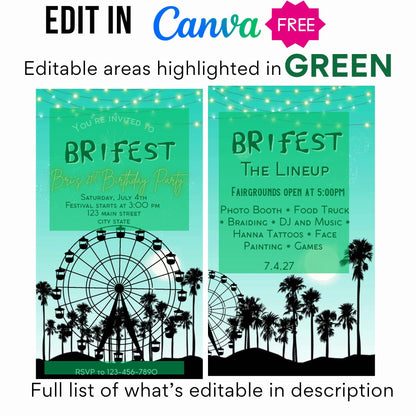 Digital Music Festival Video Invite Coachella Editable Teal Evite Animated Ferris Wheel Mobile Invitation