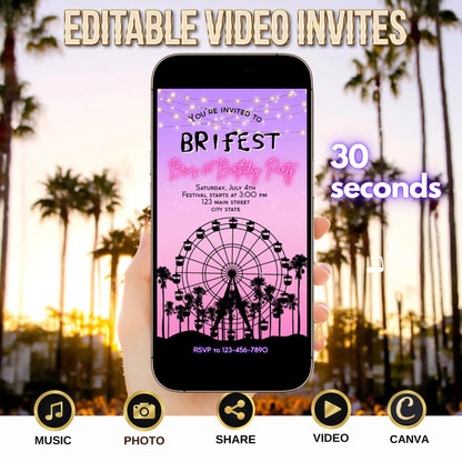 Digital Music Festival Video Invite Coachella Editable Evite Animated Ferris Wheel Mobile Invitation